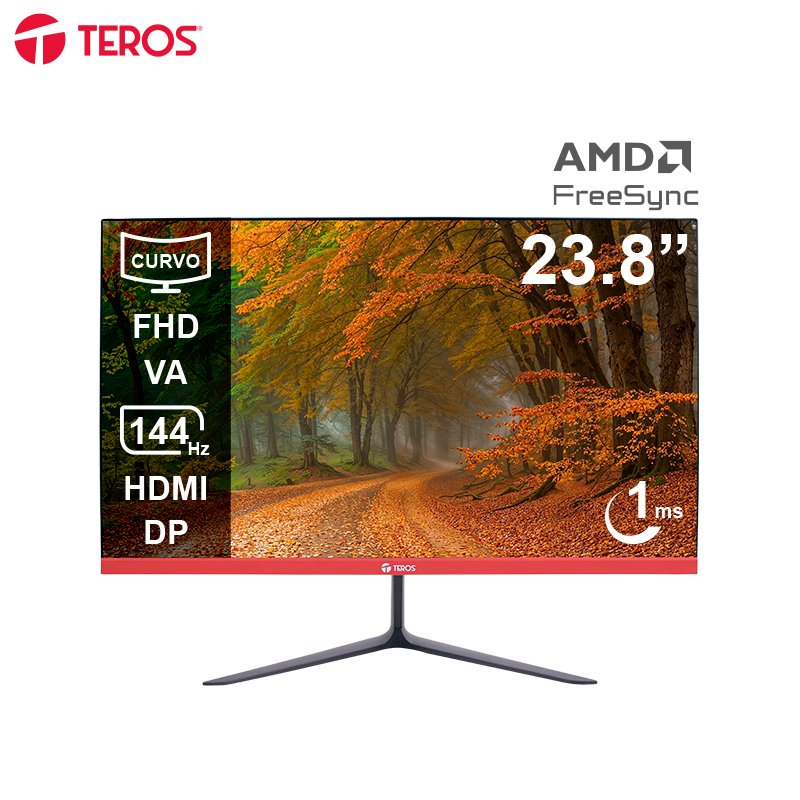 Monitor Curvo TEROS TE-2403S 23.8" FHD VA 144Hz 1ms - Curvatura 3000R, HDMI, DP, Audio Out - Negro