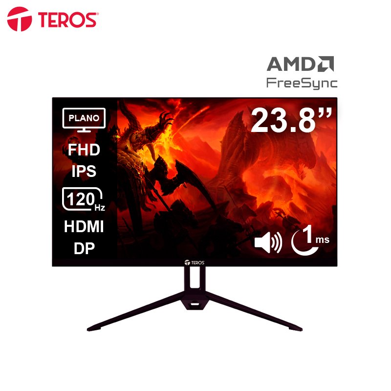 Monitor Plano TEROS TE-2415S 23.8" FHD IPS 120Hz 1ms con Parlantes Integrados - Negro